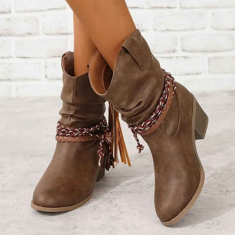 Casual Elegant Slip-on Square Heel Women Ankle Boots