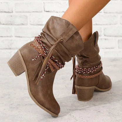 Casual Elegant Slip-on Square Heel Women Ankle Boots