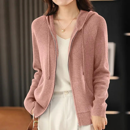 Korean Style Zipper High Quality Hooded Sweatshirts For Women