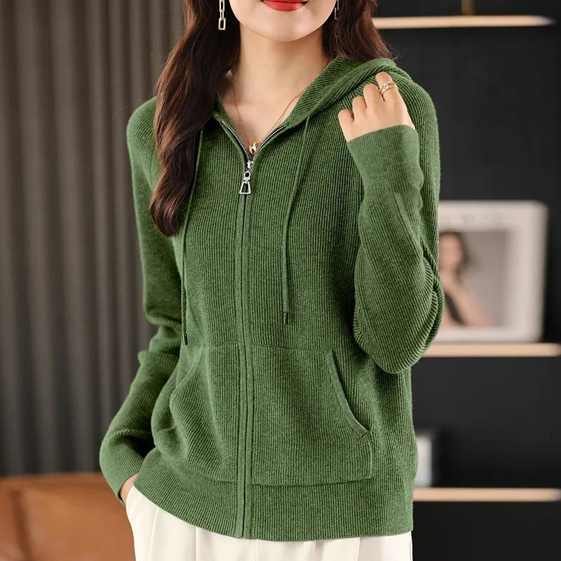 Korean Style Zipper High Quality Hooded Sweatshirts For Women