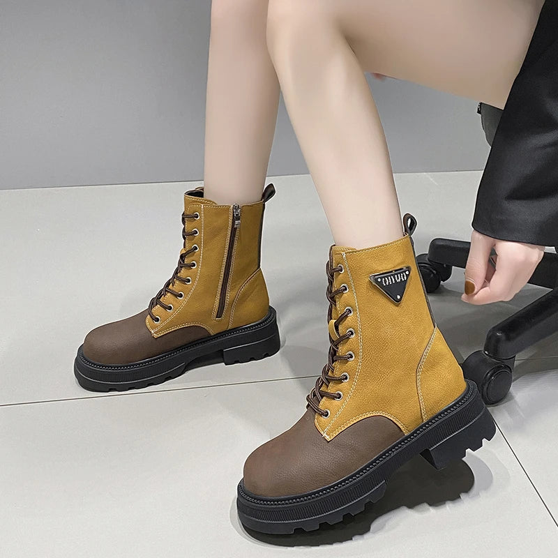 New British Style Casual Square Heel Zipper Boots