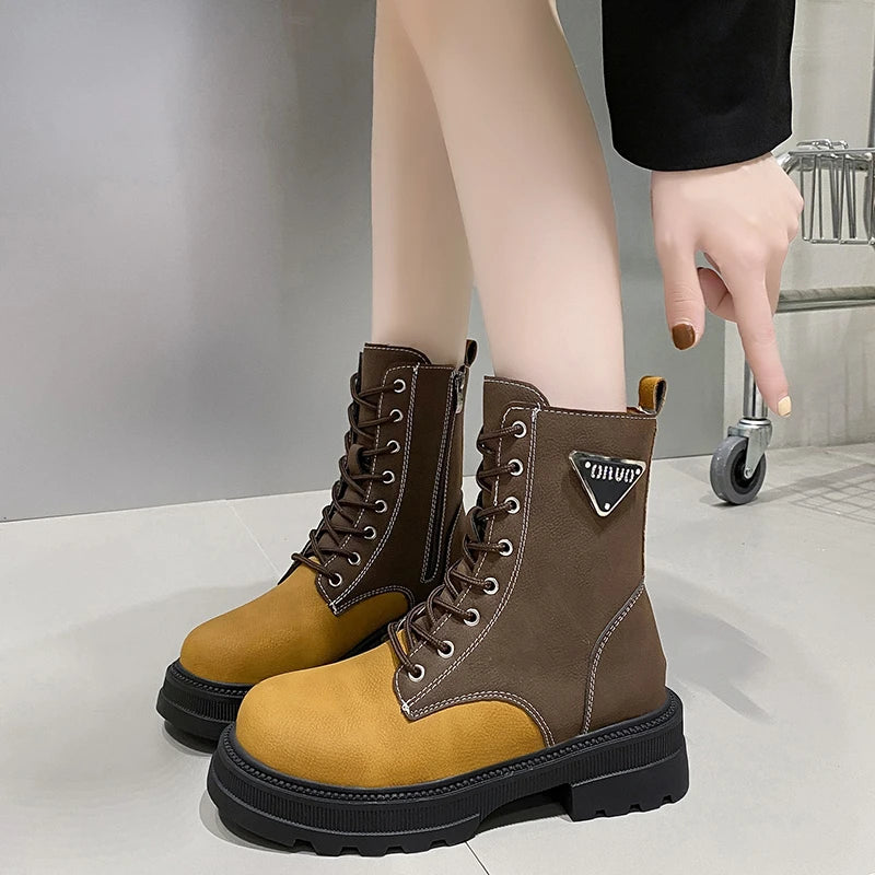 New British Style Casual Square Heel Zipper Boots