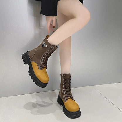 New British Style Casual Square Heel Zipper Boots