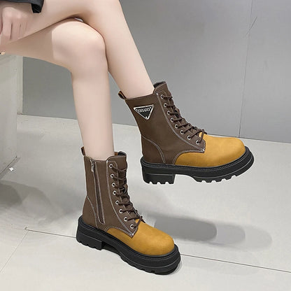 New British Style Casual Square Heel Zipper Boots