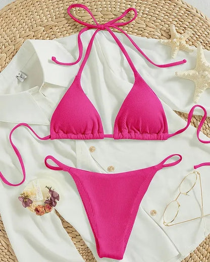 Sexy Simple Solid Women Halter Bikini Set