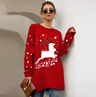 Knitted Long Sleeve Pullover Women's Loose Leopard Print Oversized Sweaters