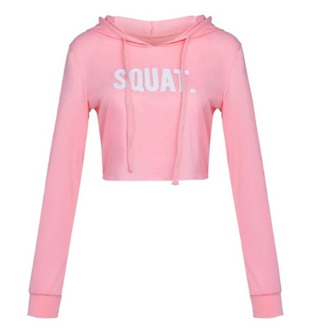 Squat Print Crop Hoodie – Urban Energy with Harajuku Vibes