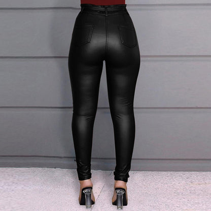 Thick Fleece Warm PU Leather Leggings Pants