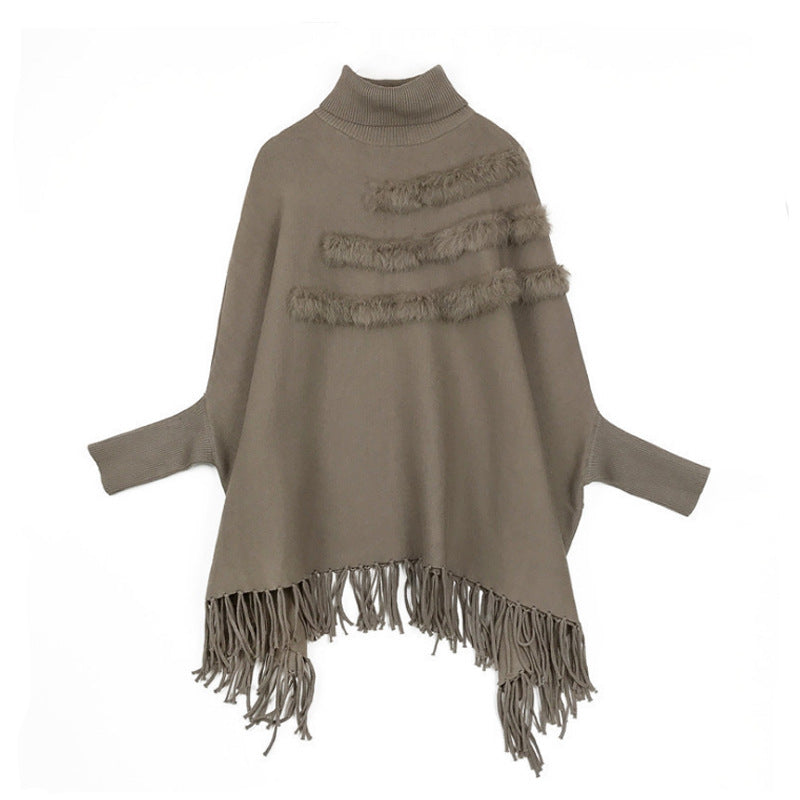 Bat Sleeve Turtleneck Knit Sweater Coat – Tassel Street Style Pullover for Women