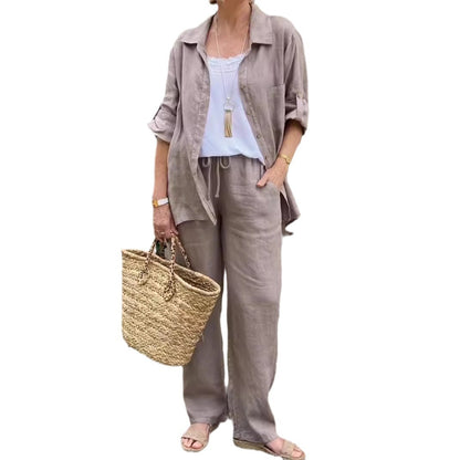 Solid Color Shirt & Trouser Two-Piece Outfit Set | Casual Style 2025 Aesthetic