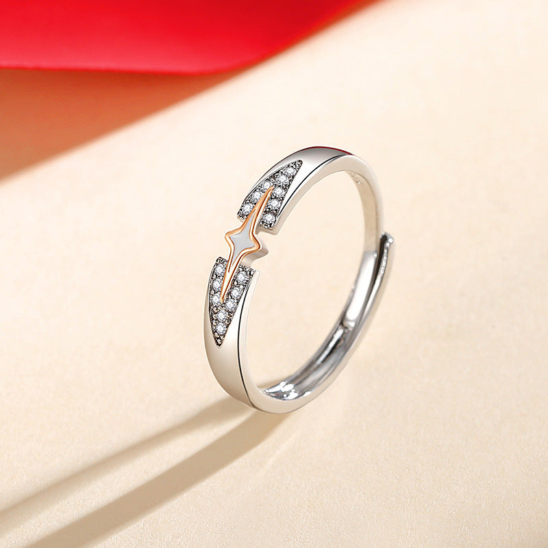 Star-Shaped Couple Rings – Adjustable Copper Rings with Diamond Accents, Unique Matching Jewelry