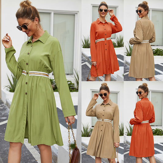 Casual Summer Shirt Dress – Mid-Length A-Line with Polo Collar