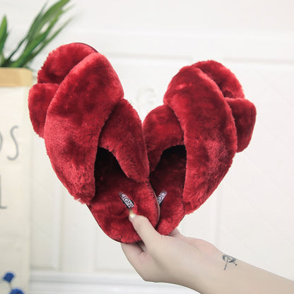 Open Toe Cross Band Linen Soled Indoor Slippers For Winter