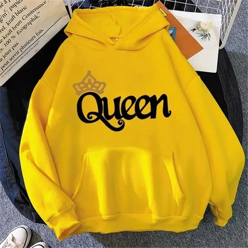 QUEEN Print Fleece Hoodie – Cozy & Stylish Pullover Sweatshirt