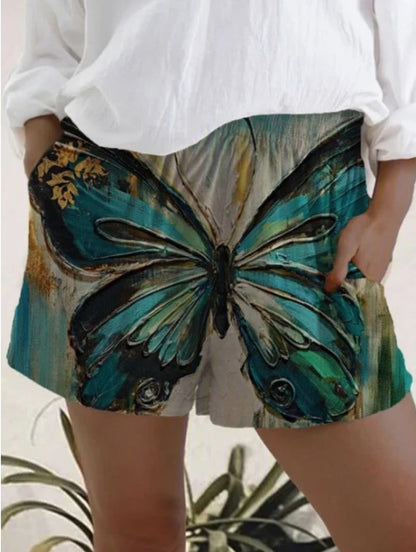 Butterfly Printed High Waist Shorts Women – Summer Casual & Workout Outfit