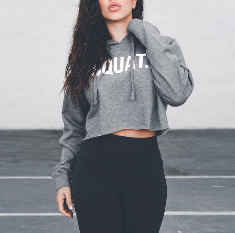Squat Print Crop Hoodie – Urban Energy with Harajuku Vibes