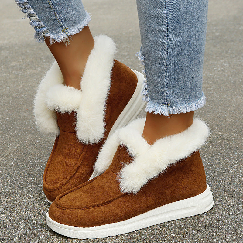 Handmade Ankle Boots For Women Retro Fur Slip On Soft Leather Winter Warm Boots Fashionable Ladies Shoes