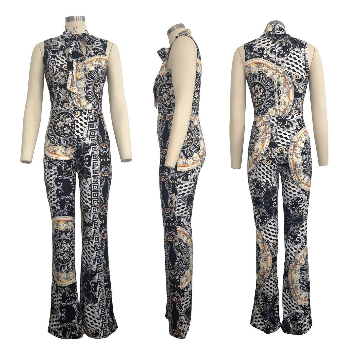 Women Ethnic Style Square Neck Sleeveless Jumpsuits