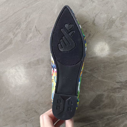 Large Size Flat Bottom Pumps | Floral PU Slip-On Shoes for Women