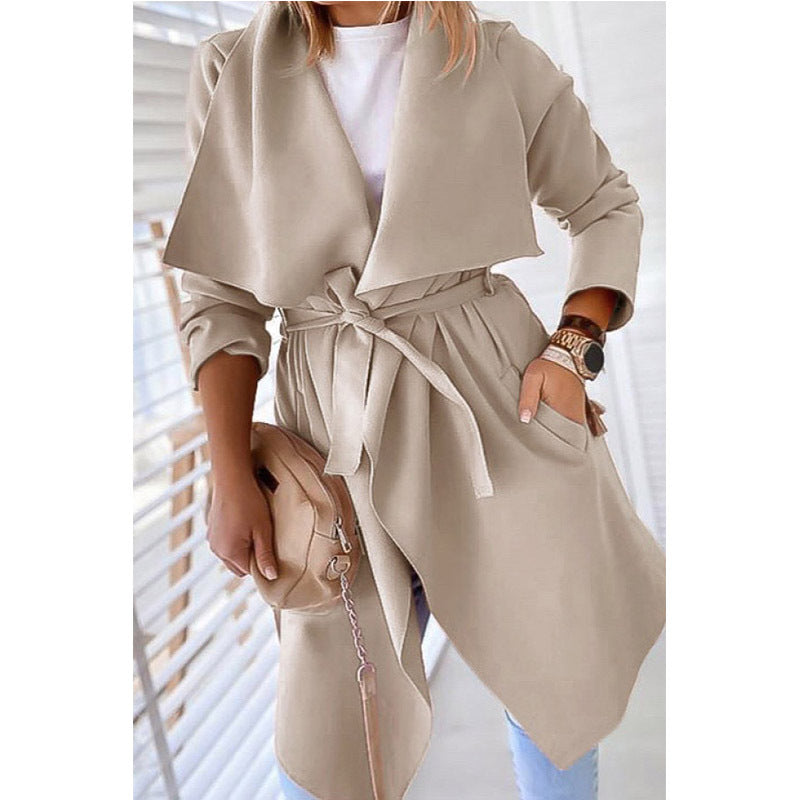 Medium-Length Lapel Trench Coat – Trench Coats Women Outfit Classy & Elegant Winter Outfits