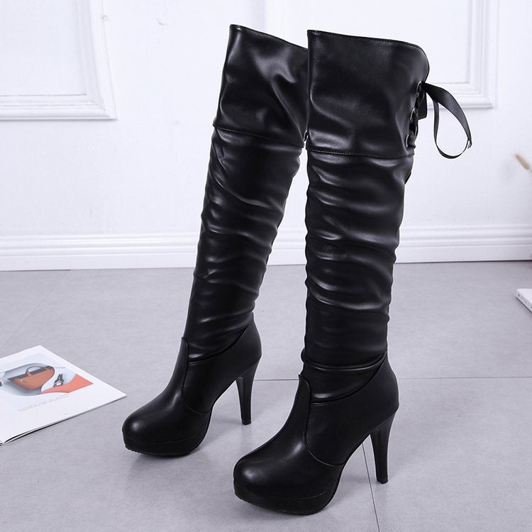 Knight-Inspired Over-the-Knee Boots for Women | PU Leather Round Toe Stiletto Heel Boots