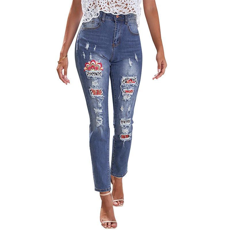 Womens 4XL Plus Size Moon Sun Star Printed Jeans
