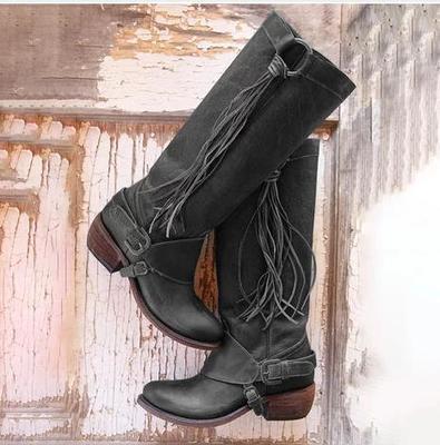 Korean-Style High Tube Long Boots for Women | PU Leather Tassel Autumn/Winter Boots