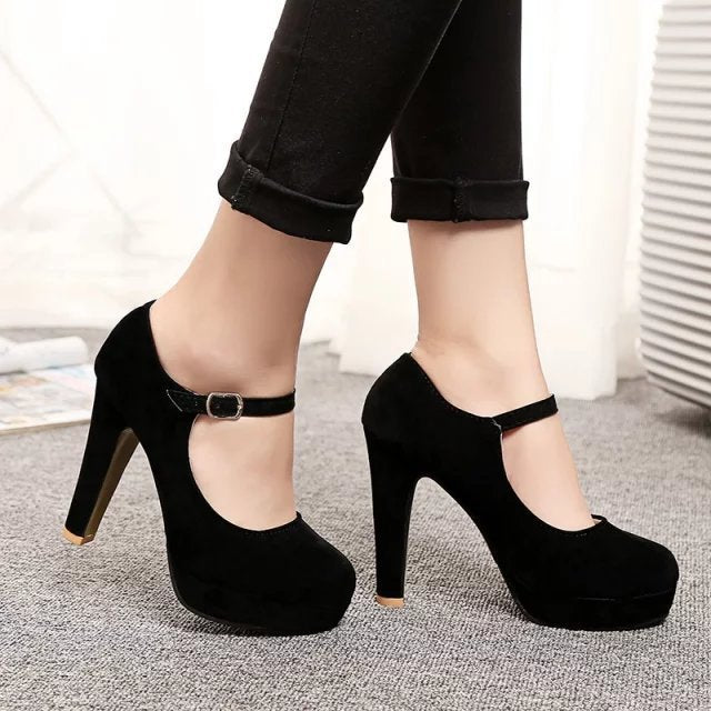Mary Jane Heels Attractive Elegant Women Strap Buckle Shoes