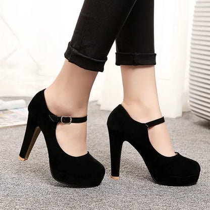 Mary Jane Heels Attractive Elegant Women Strap Buckle Shoes