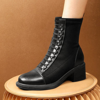British Motorcycle Style Low Heel Ankle Boots For Women
