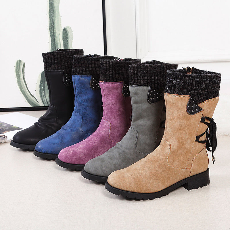 Women’s Mid-Calf Snow Boots | Martin-Inspired Microfiber Winter Boots with Rhinestone Accents