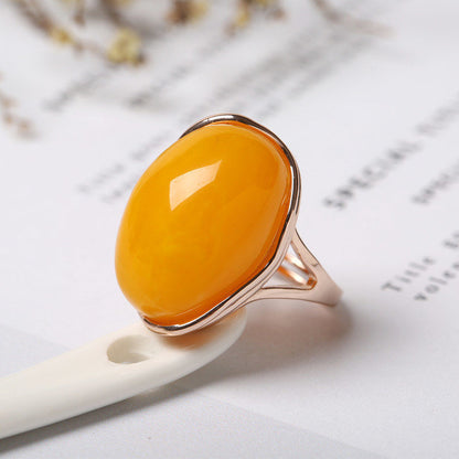 Fashion Beeswax Amber Ring – Unisex Natural Jewelry, Vintage Amber Statement Ring