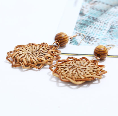 Earrings Handmade Rattan Bamboo Boho-Korean Design Jewelry Trend 2025