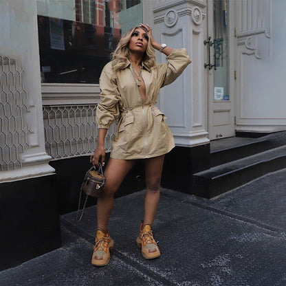 Khaki Trench Coat with Drawstring Waist – Trench Coats Women Outfit Casual & Elegant Everyday Outfits