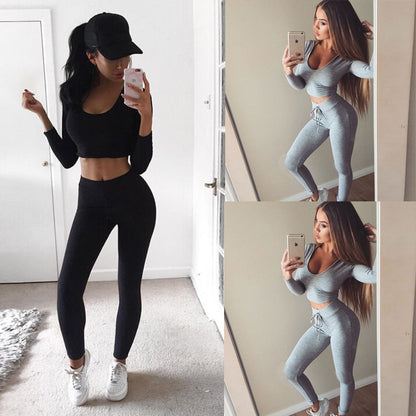 Women Streetwear Style Crop Top Hoodie Jogger Pant Set Tracksuits