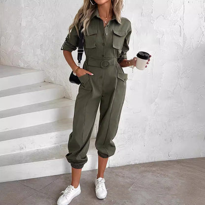 Womens Casual Backless Sleeveless Cargo Jumpsuit