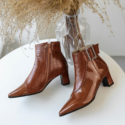 Compact High Platform Heel Leather Women Ankle Boots