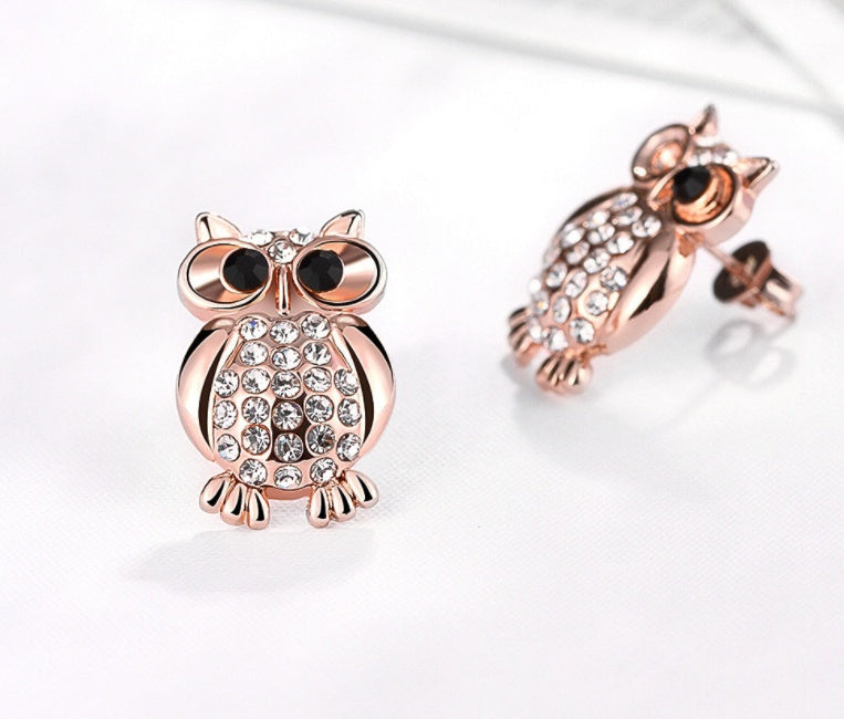 Earrings Crystal Owl Stud Rose Gold Elegant Jewelry Trend 2025