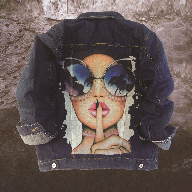 Chic Stylish Women Printed Jean Coat Jacket