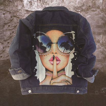 Chic Stylish Women Printed Jean Coat Jacket