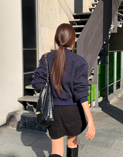 Korean Office Style Round Neck Tweed Jacket