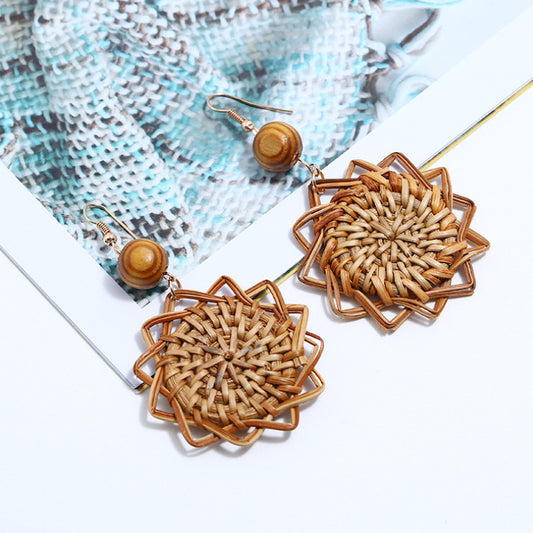 Earrings Handmade Rattan Bamboo Boho-Korean Design Jewelry Trend 2025