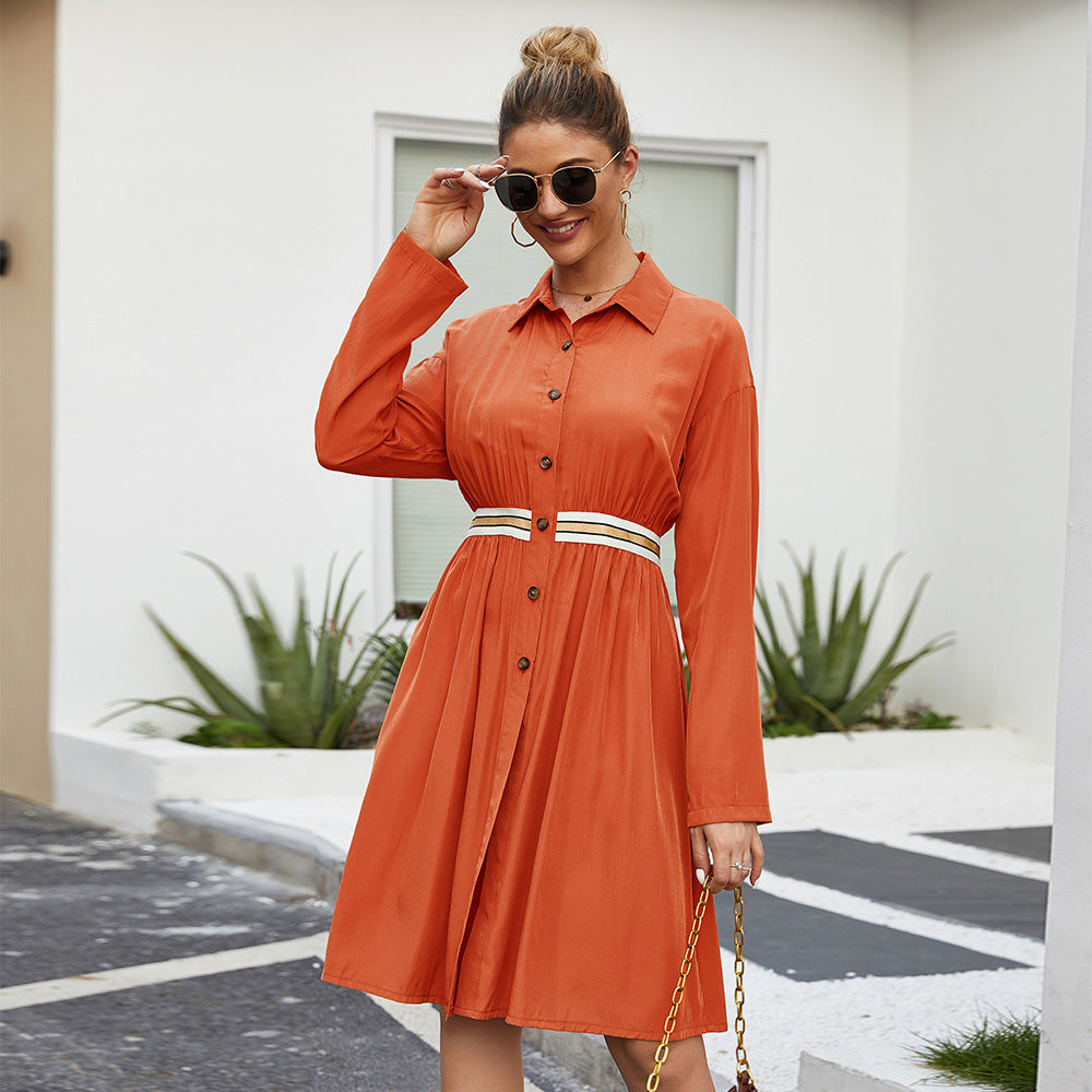 Casual Summer Shirt Dress – Mid-Length A-Line with Polo Collar