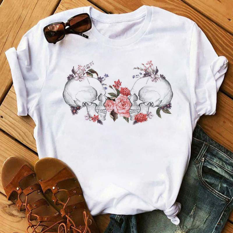 Womens Fashion Versatile Cow Skull Print T Shirt Casual Cute Short Sleeve Tee Summer Graphic Shirt Dress