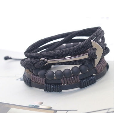 Leather Anchor Charm Bracelet – Men’s Adjustable Leather Bracelet for Everyday Wear