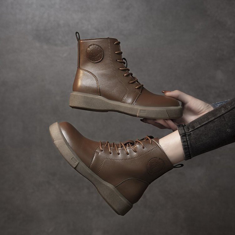 Womens Lace Up Thick Sole Retro Ankle Boots