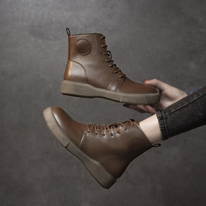 Womens Lace Up Thick Sole Retro Ankle Boots