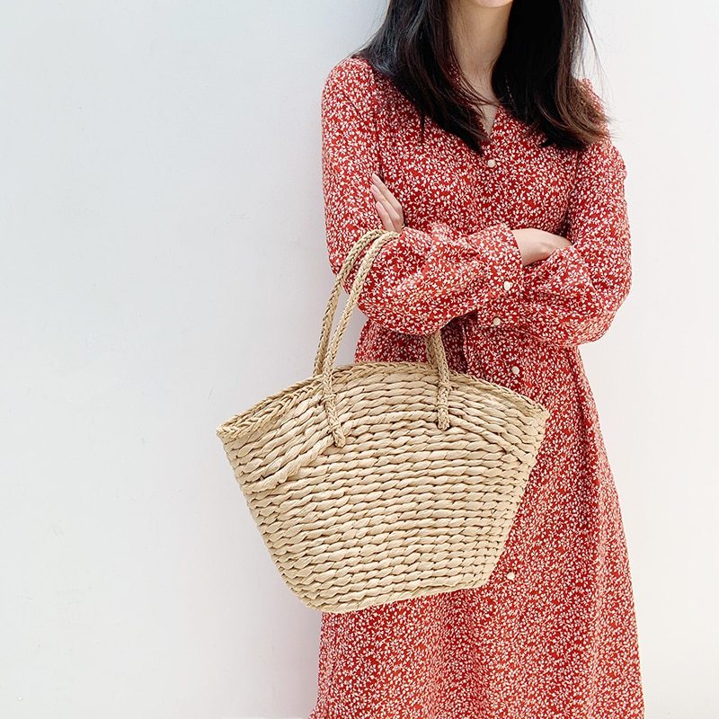 Large Dumpling-Shaped Straw Weaving Handbag Versatile