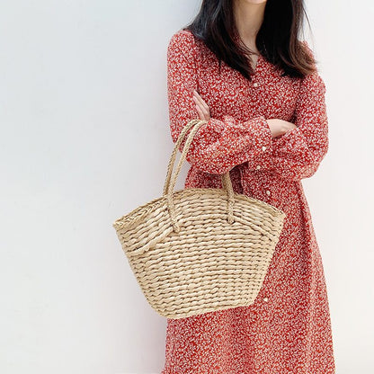 Large Dumpling-Shaped Straw Weaving Handbag Versatile