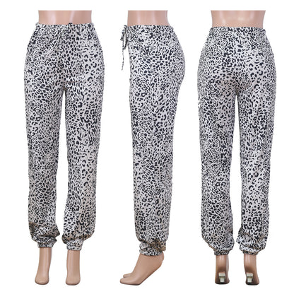 Square Neck Sleeveless Crop Leopard Pant Two Piece Women Outfit Sets